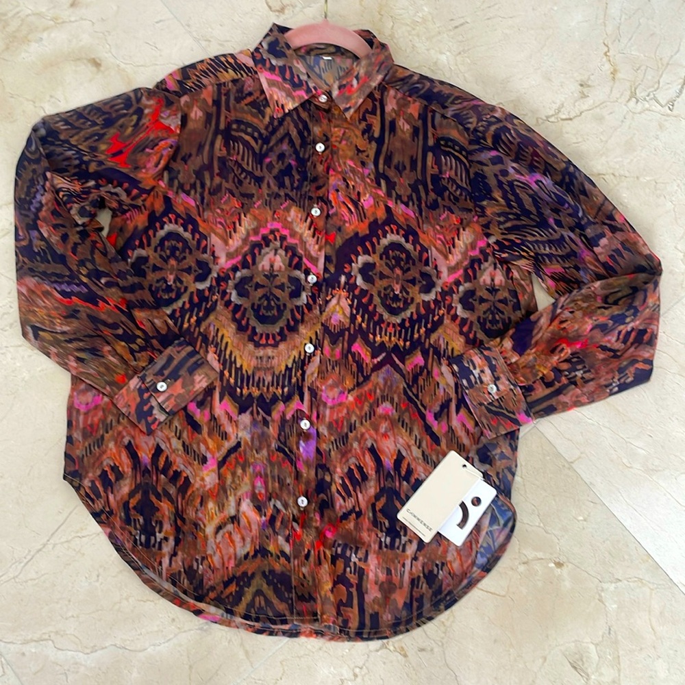 Commense Brown Multi-Color Button-Down Shirt
